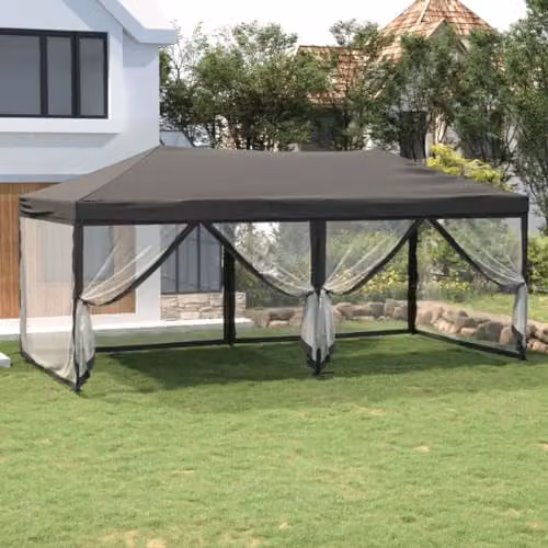 vidaXL Folding Party Tent with Sidewalls, Anthracite, W: 6 m, D: 3 m, H: 2.44 m – 2