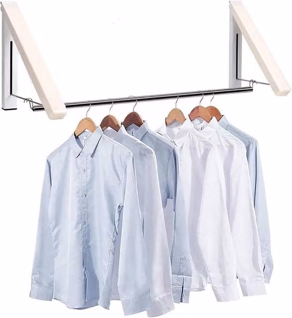FLAVORA 2-Piece Retractable Wall Mounted Foldable Laundry Rack in White