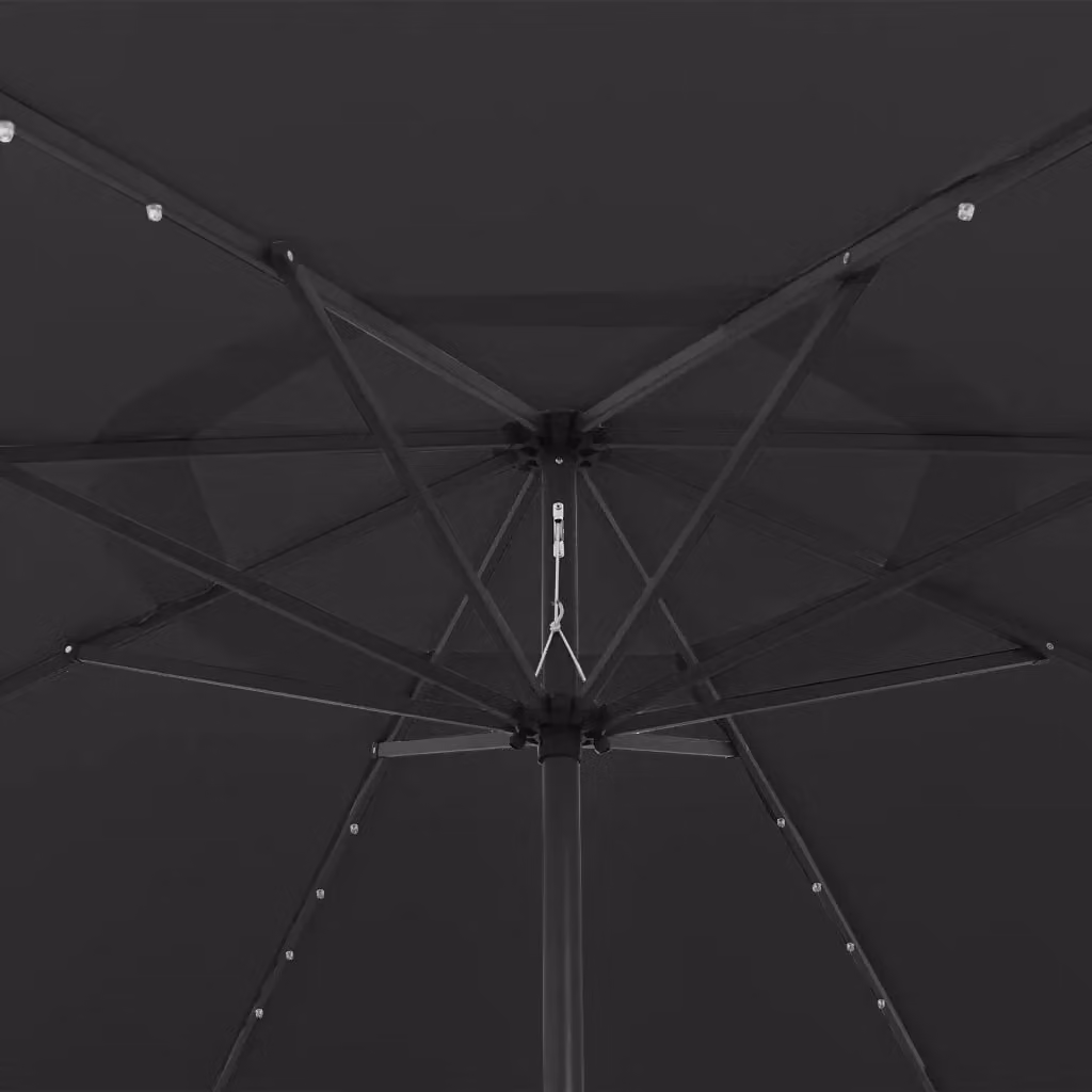 Berkfield Home Outdoor Parasol with LED Lights and Metal Pole, Black, 400 cm – 3
