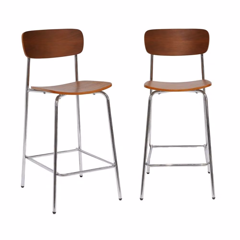 sweeek Vintage Metal and Plywood Bar Stool Set of 2 in Brown and Walnut – 2