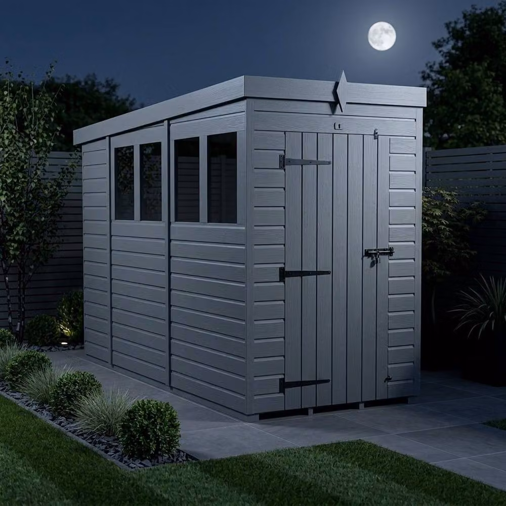 Buttercup Farm Grey Composite Pent Garden Shed with Single Door and Windows, W/D/H: 305 x 122 x 210 cm – 2