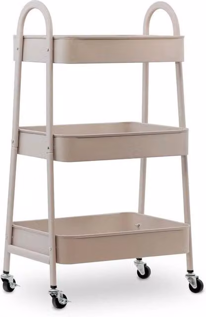 KORVIXA 3 Tier Metal Storage Trolley Cart with Mesh Baskets in Beige
