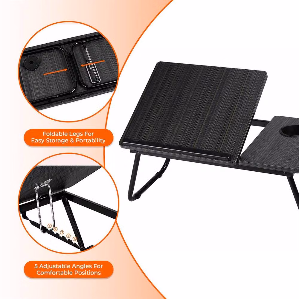 FLAVORA Black Foldable Laptop Table with Adjustable Tilting Top and Height-Adjustable Legs – 3