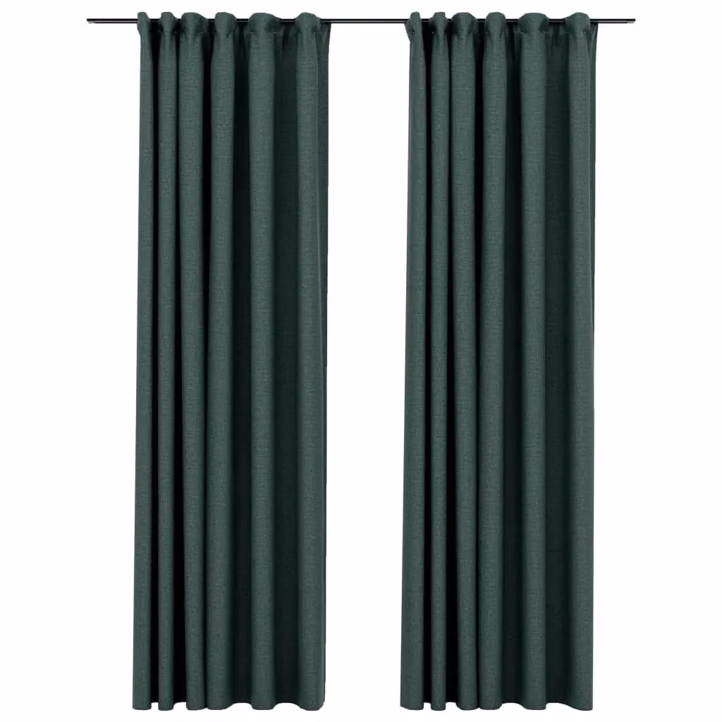 Berkfield Home Linen-Look Blackout Curtains with Hooks, 2 Pack, Green, W: 140 cm, H: 225 cm – 2