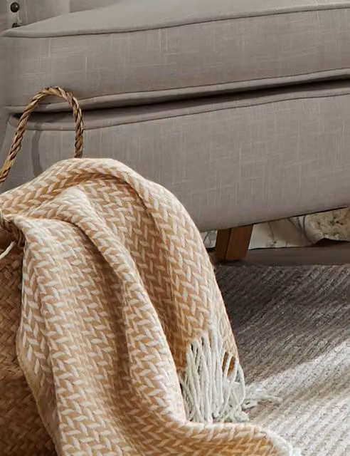 Laura Ashley Arya Geometric Woven Throw in Yellow Mix with Fringes