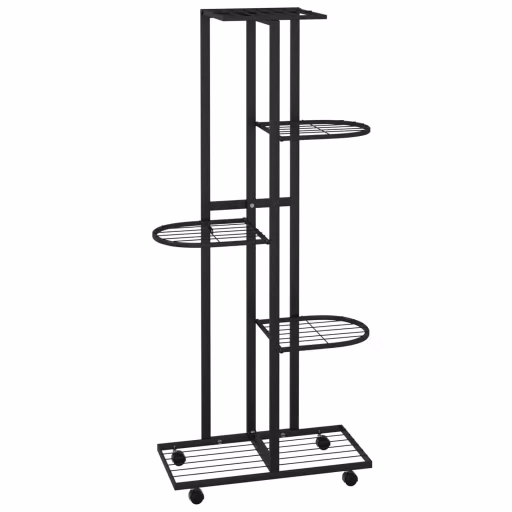 Berkfield Home 5-Tier Metal Flower Stand with Wheels in Black, W/D/H: 44 x 23 x 100 cm – 2