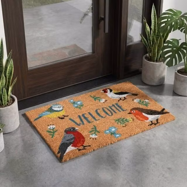 Garden Greatness British Garden Birds Natural Coir Doormat, Brown and Beige, W: 75 cm, D: 45 cm