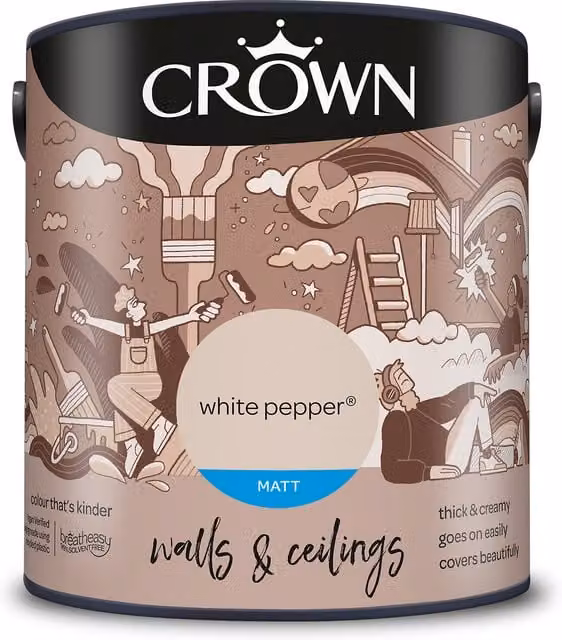 Crown Matt Breatheasy Emulsion Paint, Water Based and Solvent Free, White, Brown and Beige