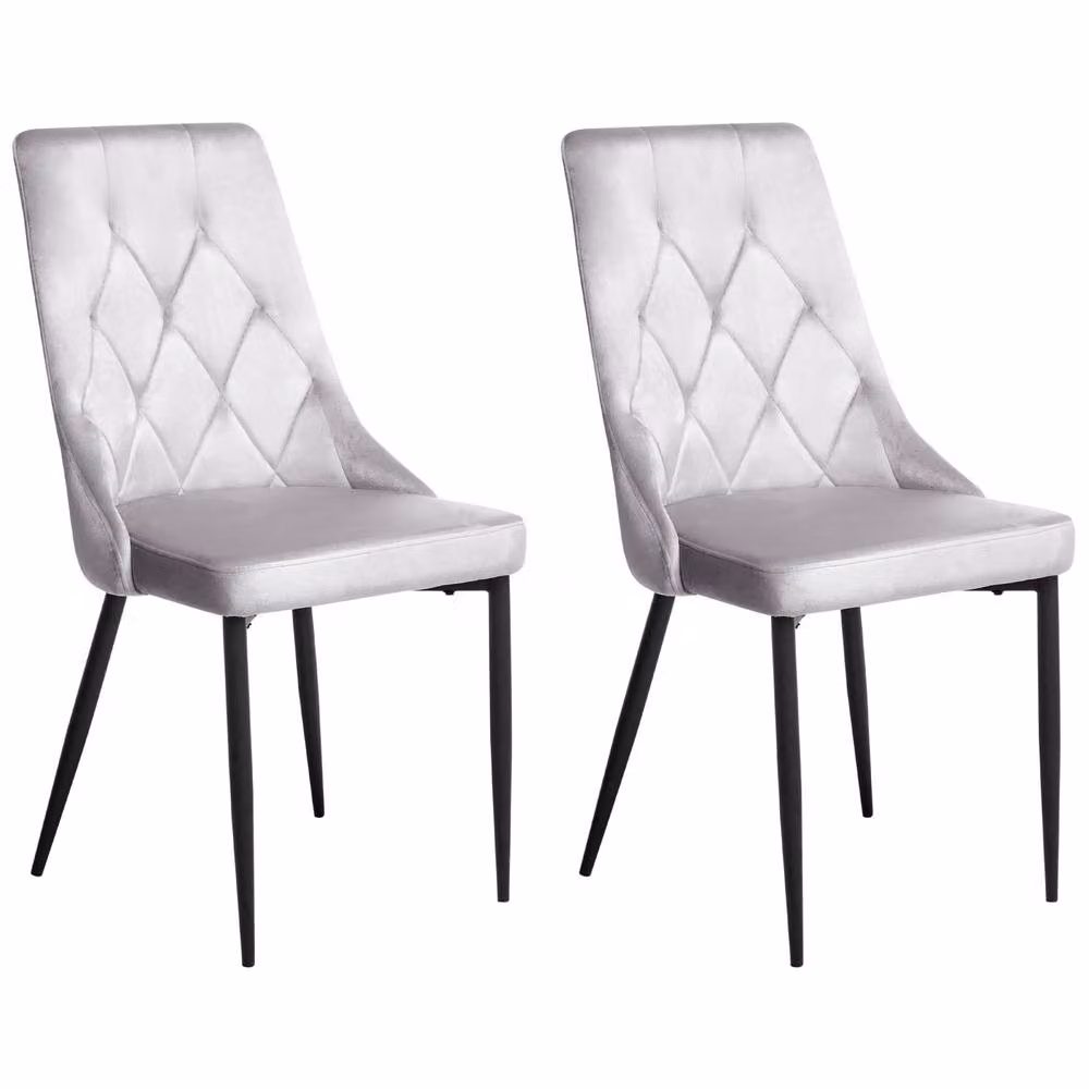 Wyld and Coco Set of 2 Modern Velvet Dining Chairs in Light Grey with Black Metal Legs – 2