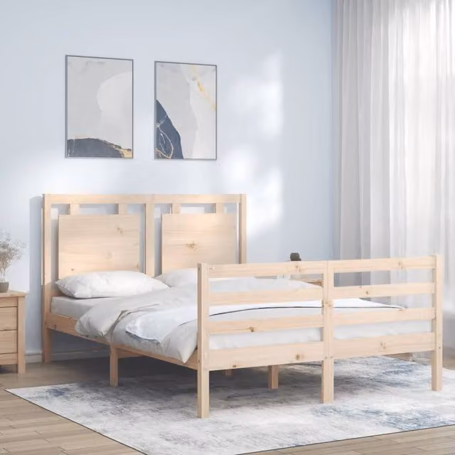 Berkfield Home Rustic Solid Pine Bed Frame with Headboard, Brown, W: 120 cm, L: 200 cm
