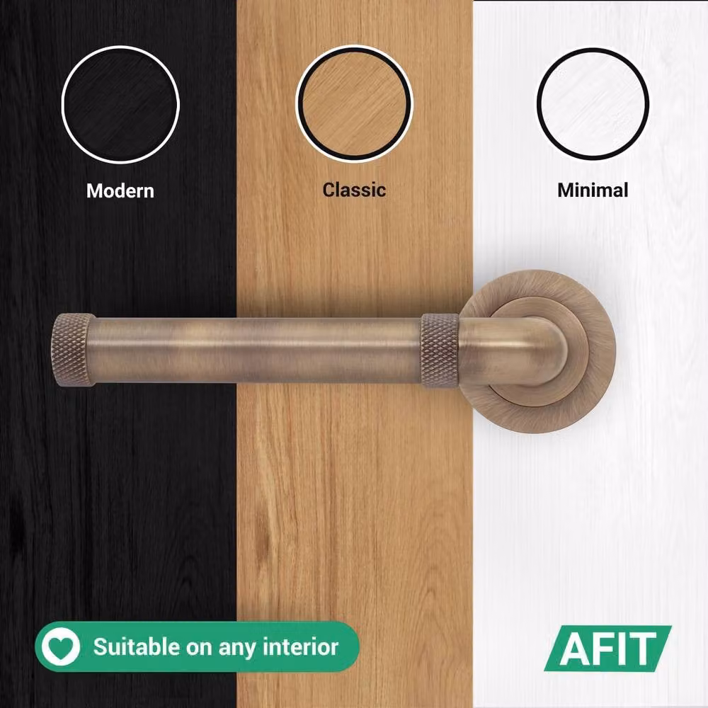 AFIT Antique Brass Bathroom Door Handle Set with WC Lock and Hinges in Bronze – 5