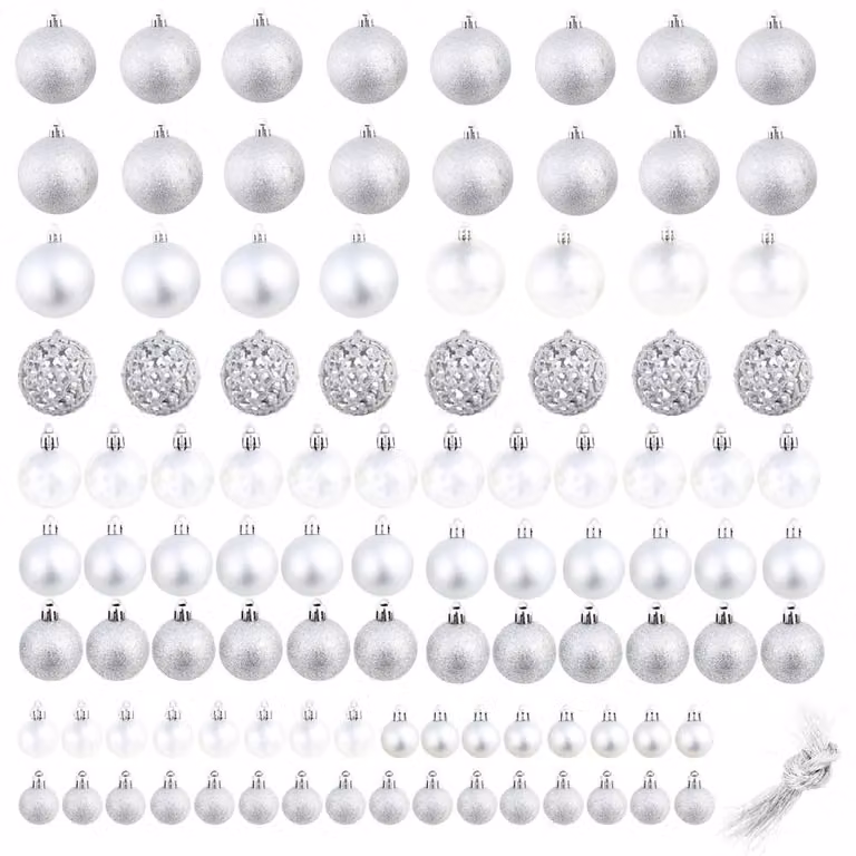Berkfield Home Beautiful 100 Piece Silver Christmas Bauble Set, 3 cm, 4 cm and 6 cm