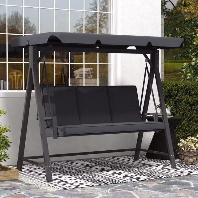 Outsunny 3 Seater Swing Chair with Canopy and Cushions in Dark Grey