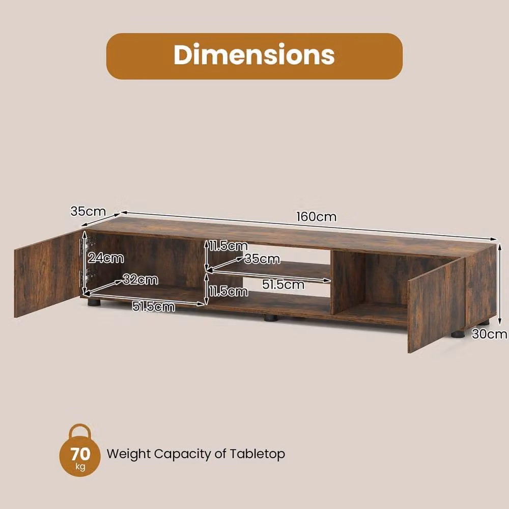 Havendro Brown TV Unit and Media Cabinet for up to 70 Inch TVs with 2 Doors and Shelves – 2