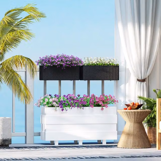 Outsunny Set of 2 Rattan Look Hanging Flower Boxes in Black