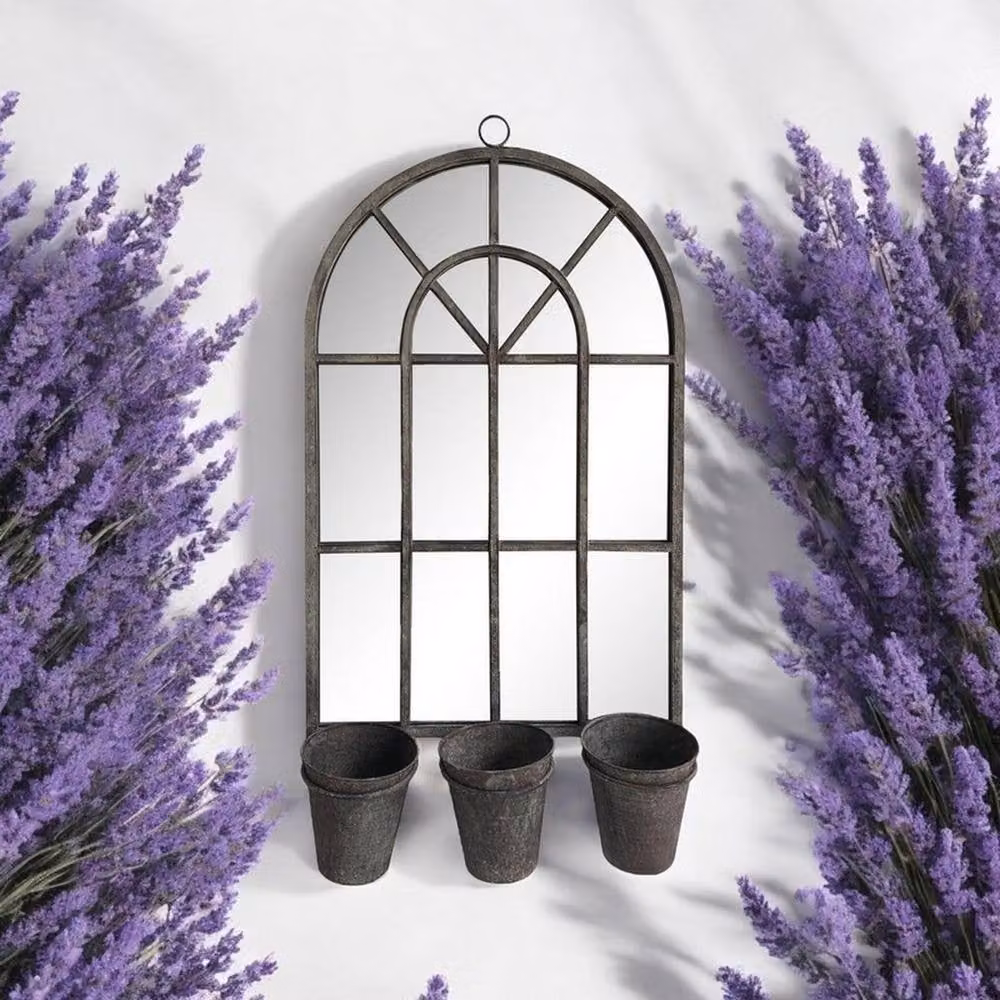 Minster Rusty Wall Mirror with Triple Planter in Grey, W: 45 cm, H: 78 cm – 2