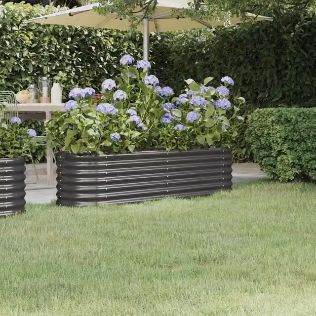 Berkfield Home Garden Powder-coated Steel Raised Bed in Anthracite Black, W/D/H: 152 x 40 x 36 cm – 1
