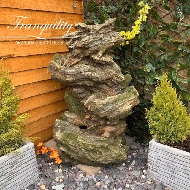 Tranquillity Water Features Driftwood Falls Grey Wood Effect Solar Cascade Water Feature