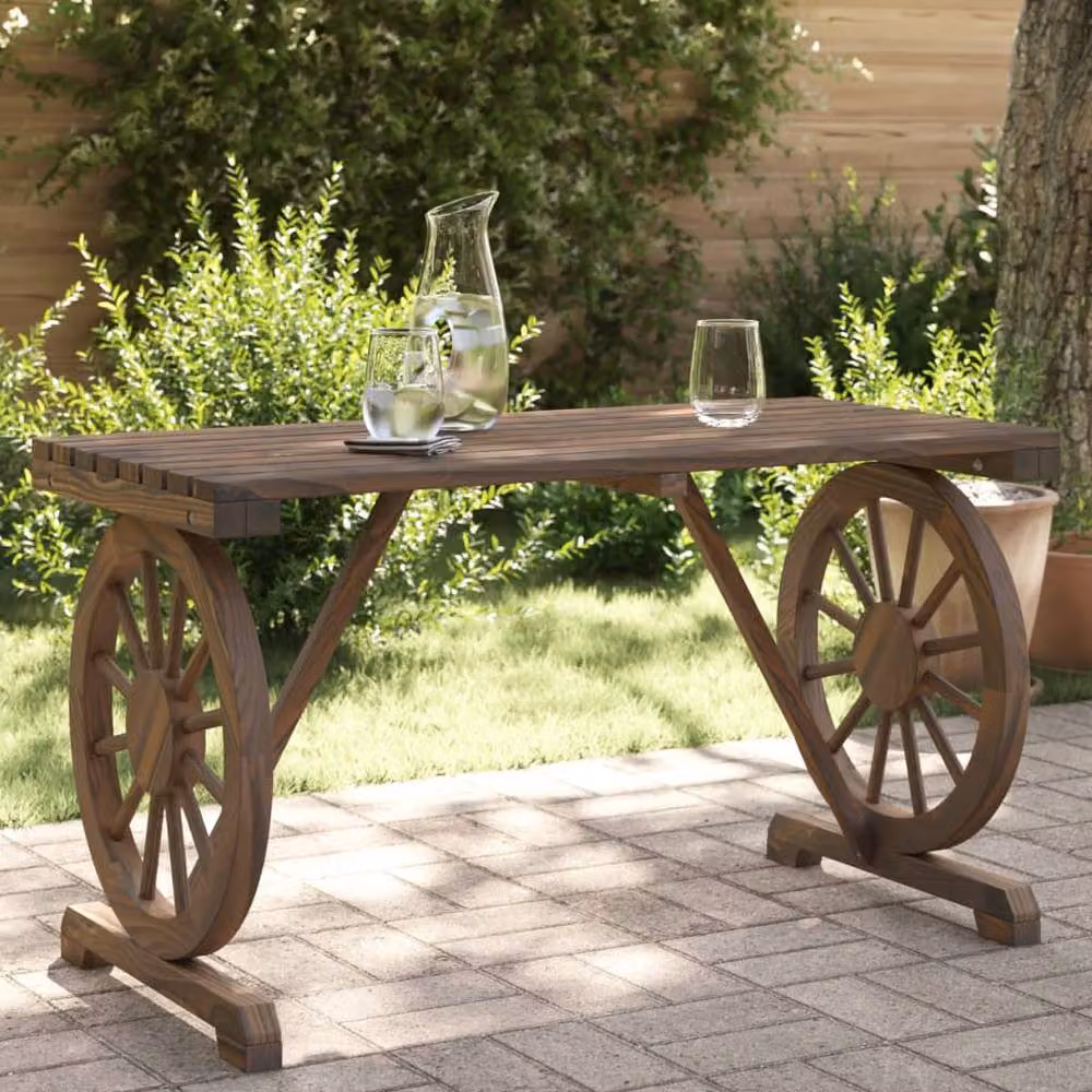 Berkfield Home Brown Rustic Solid Wood Garden Trestle Table W: 115 cm, D: 55 cm, H: 65 cm – 2