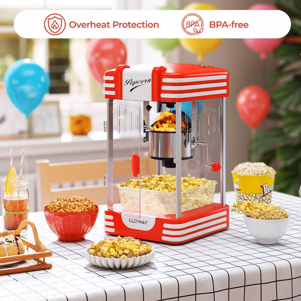 Costway Theatre Style Popcorn Machine in Red with Kernel Scoop and Oil Spoon – 6