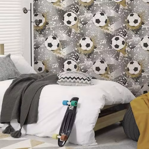 Holden Decor Storybook Football Frenzy Sport Themed Metallic Textured Wallpaper in Lilac and Silver – 2