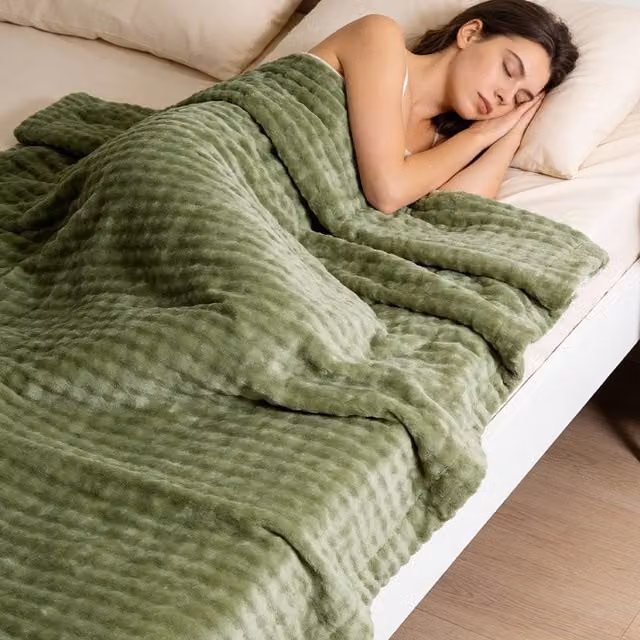 Livingandhome Green Fleece Throw Blanket, W: 200 cm x L: 230 cm