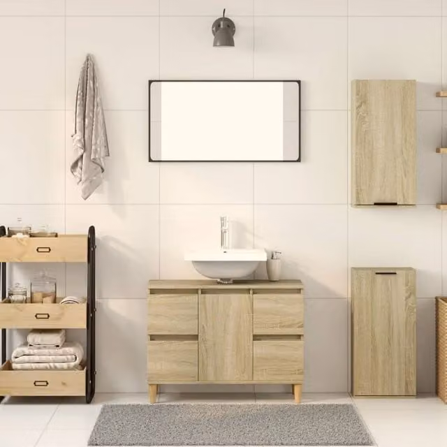 Berkfield Home Wall-mounted Bathroom Cabinet in Sonoma Oak, Beige, W/D/H: 32 x 20 x 67 cm – 1