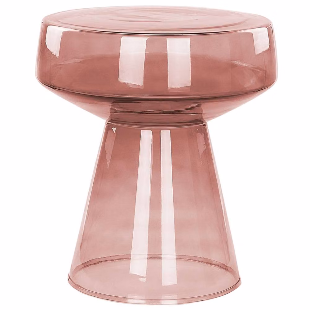 Wyld and Coco Set of 2 Transparent Red Round Glass Side Tables – 2