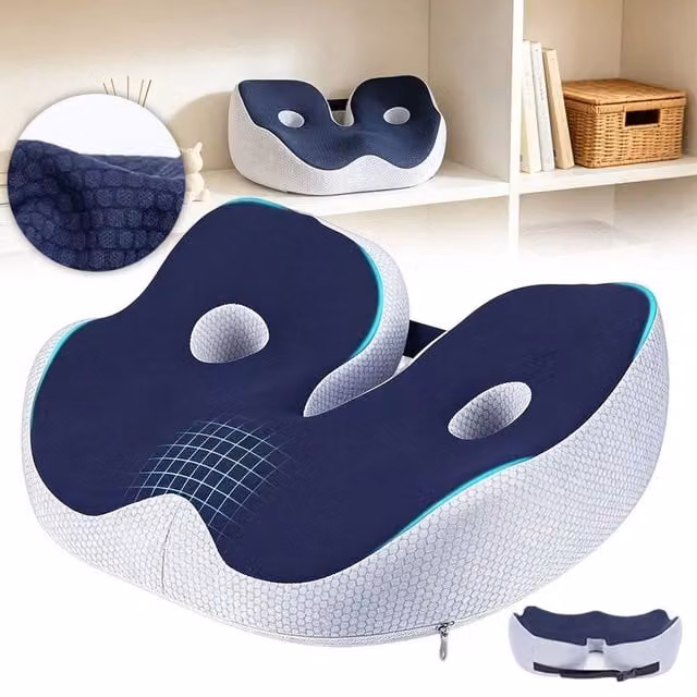 KORVIXA Ergonomic Memory Foam Hip Support Seat Cushion in Blue, W/D/H: 120 x 90 x 14 cm – 1