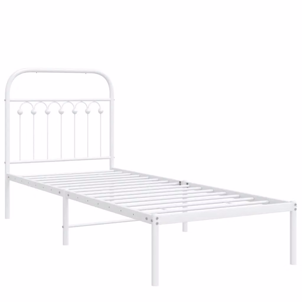 Berkfield Home Metal Bed Frame with Headboard in White, W/D/H: 75 x 190 cm – 2