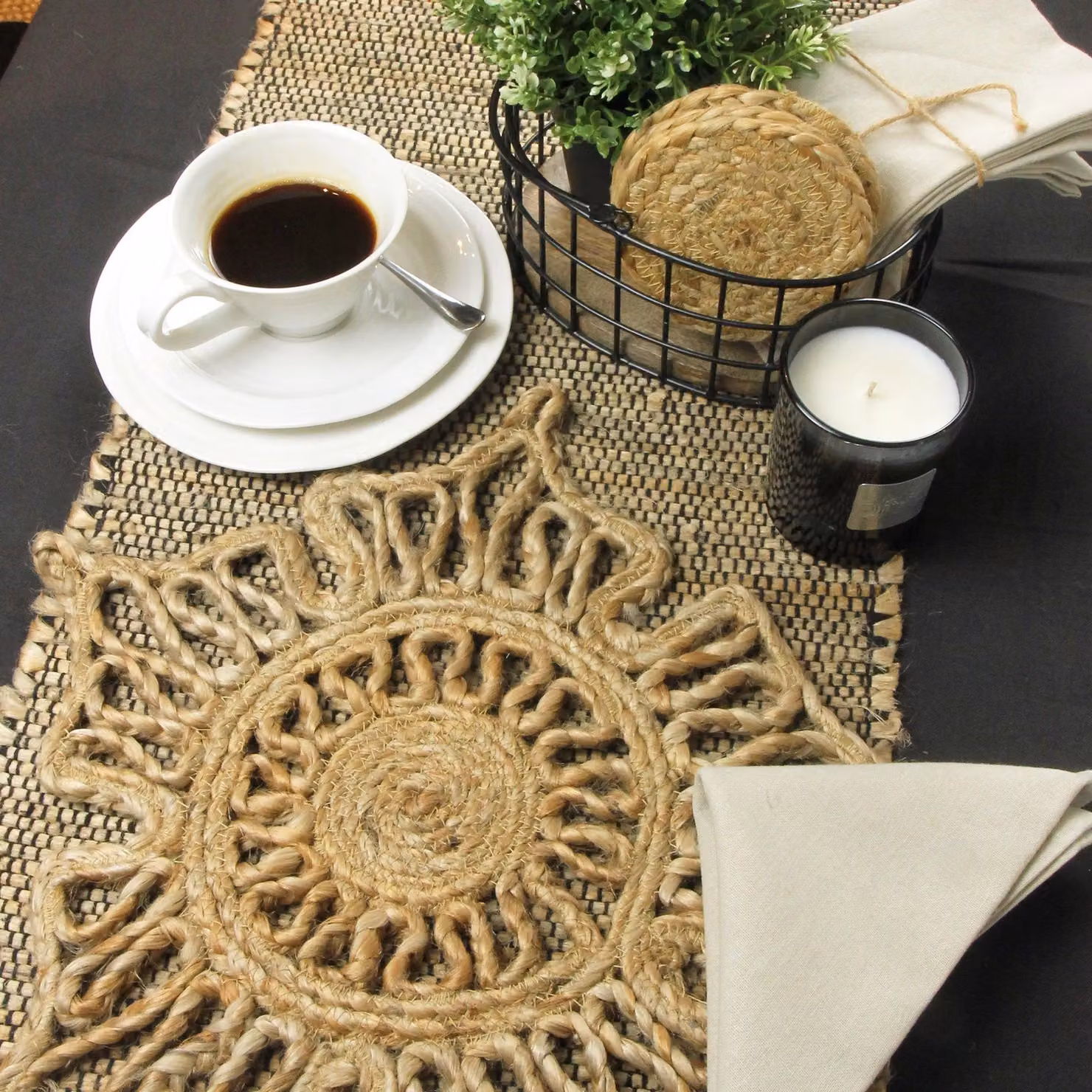 Esselle Severn Jute Star Placemats, 2 Pack, Natural Beige – 3