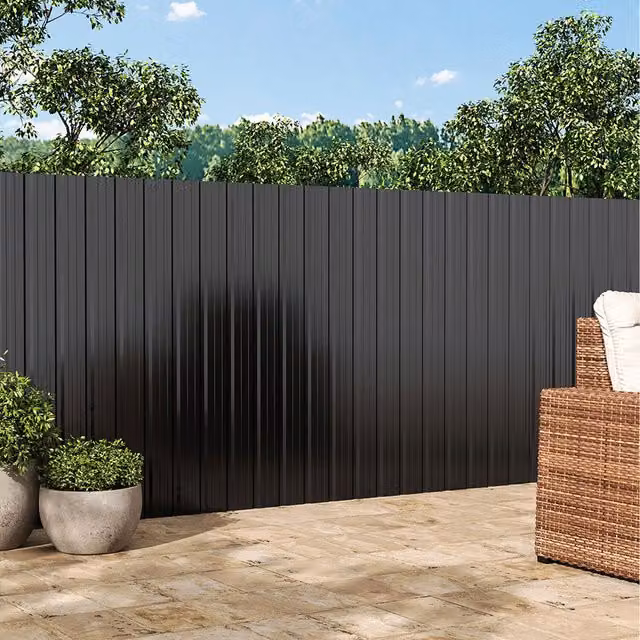 Livingandhome Pack of 12 Corrugated Steel Enamel Panels in Black