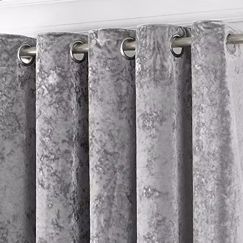 Paoletti Verona Silver Crushed Velvet Eyelet Curtains, W: 229 cm, H: 183 cm – 2