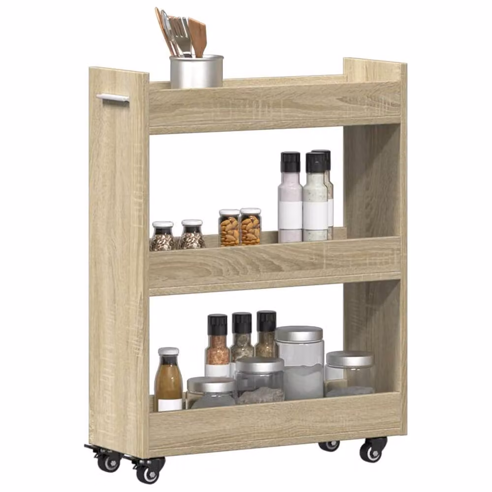 Berkfield Home Sonoma Oak Cabinet with Wheels in Brown, W: 60 cm, D: 22 cm, H: 79 cm – 3