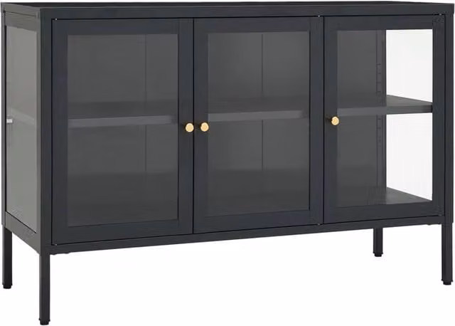 Berkfield Home Anthracite Sideboard in Black Steel and Glass, W/D/H: 105 x 35 x 70 cm – 1
