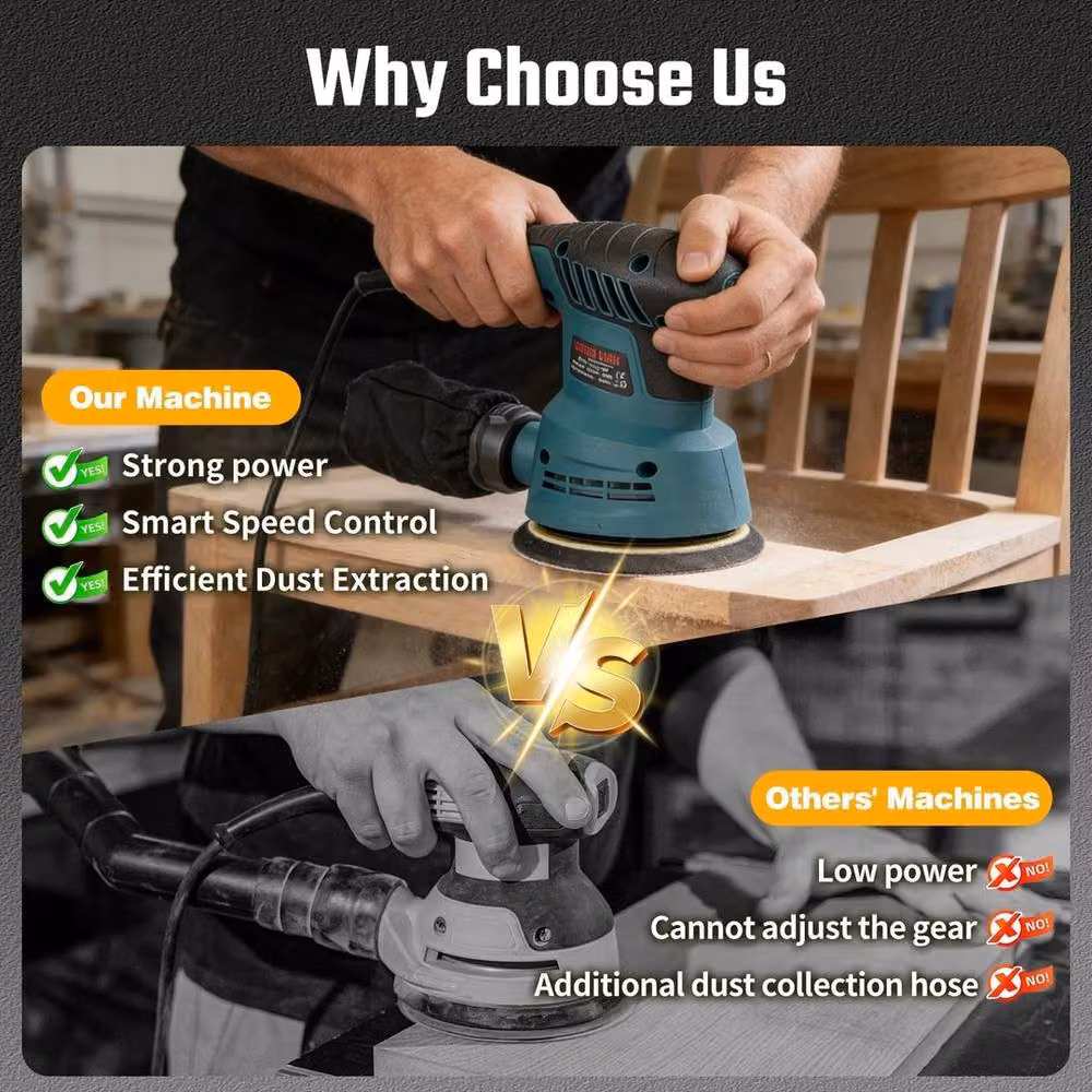 SPETLEK 300w Electric Random Orbital Sander with 6 Speeds, Green – 4