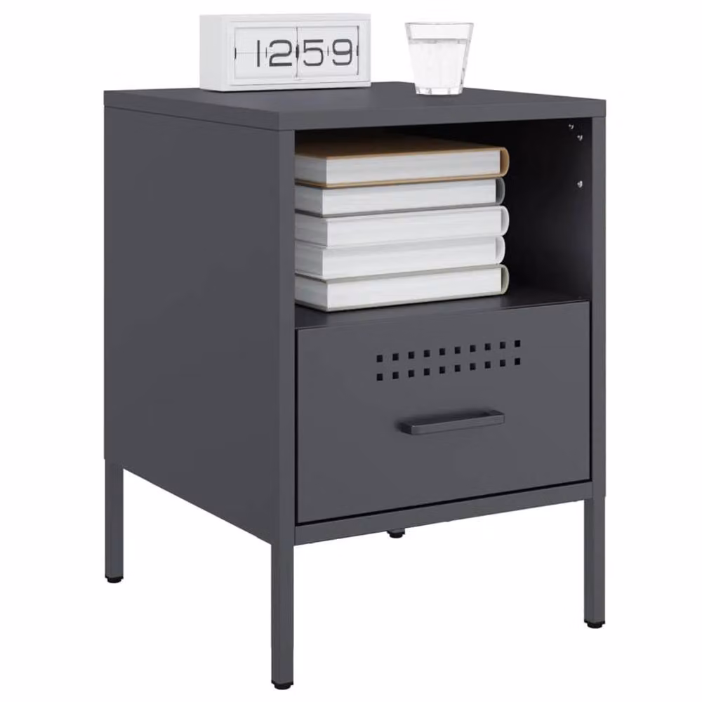 Berkfield Home Set of 2 Anthracite Steel Bedside Cabinets, W/D/H: 36 x 39 x 50.5 cm – 3