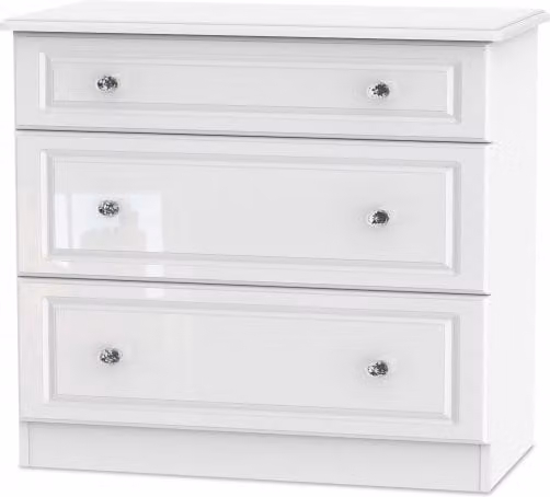 Welcome Balmoral White High Gloss 3 Drawer Deep Low Chest of Drawers