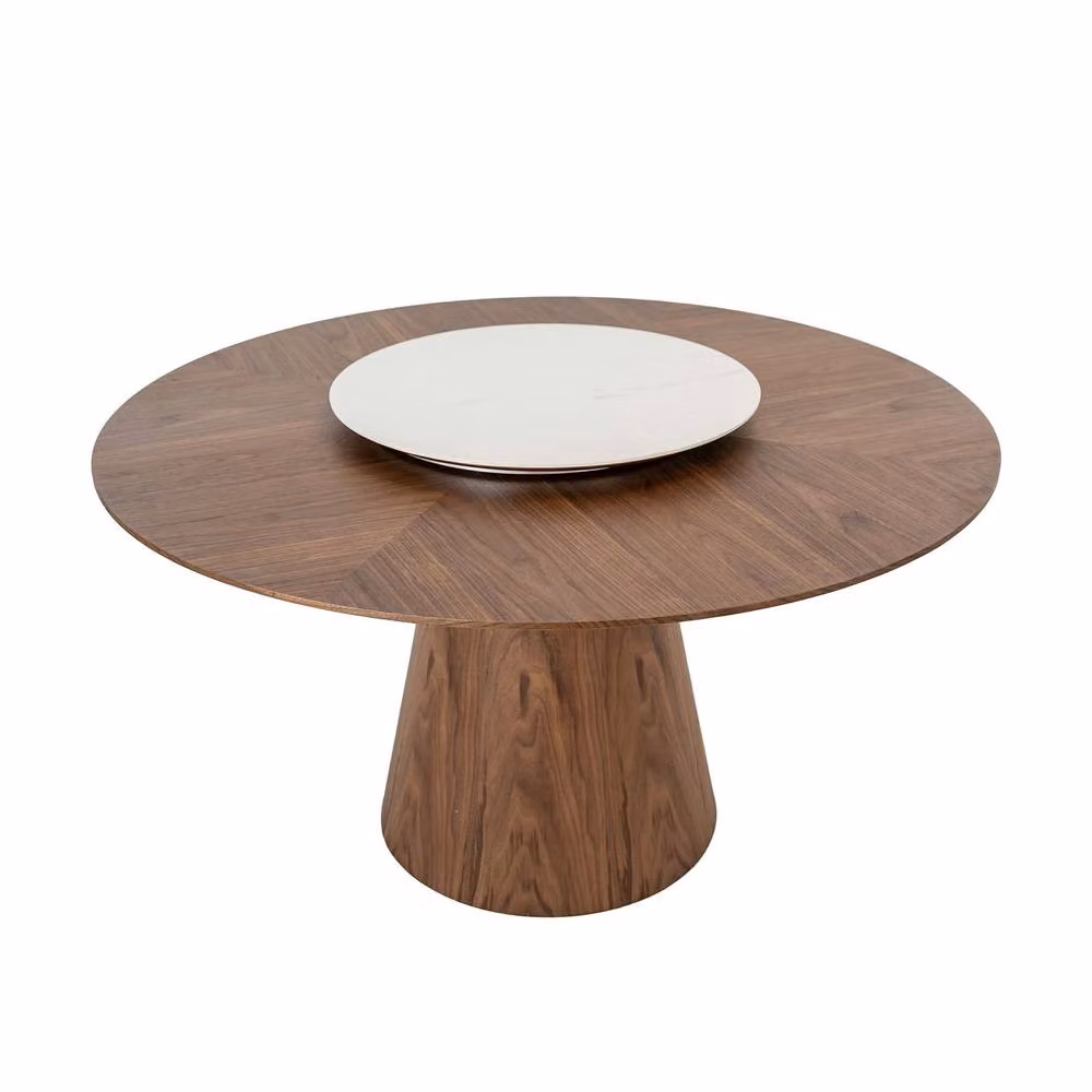 Angel Cerda Modern Round Walnut Dining Table with Rotating Marble Top in Brown and White, Diameter: 135 cm, Height: 75 cm – 5
