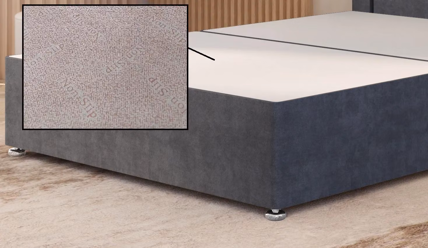 Somnior Chambery Divan Bed Frame with Floor Standing Headboard in Charcoal Grey Plush Velvet, King Size (W/D: 180 x 200 cm) – 2