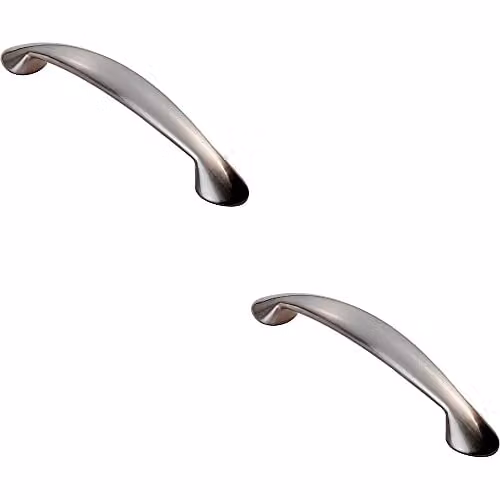 Loops 2 Pack Flared Bow Cabinet Pull Handles in Satin Nickel, W: 165.5 mm, D: 23 mm, Fixing Centres: 128 mm