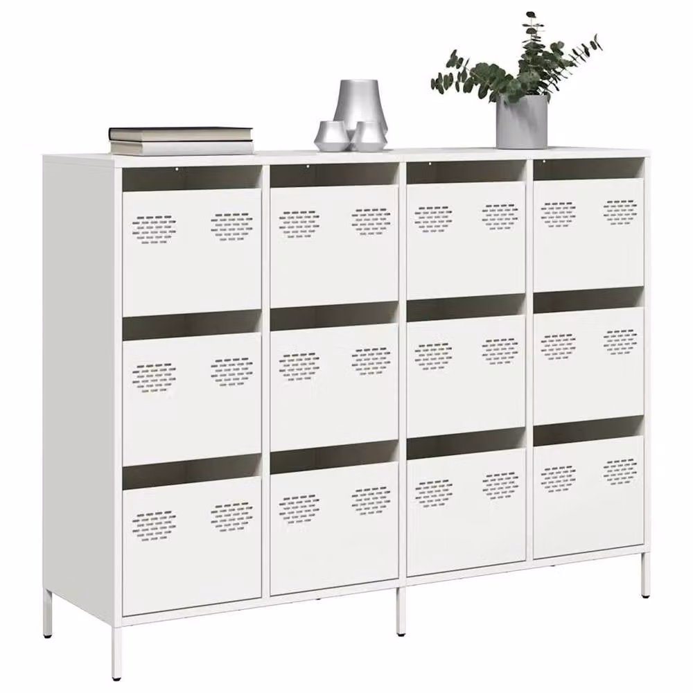 Berkfield Home White Matt Cold-rolled Steel Sideboard W/D/H: 135 x 39 x 103.5 cm – 2