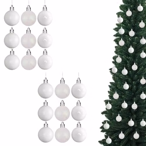 Shatchi 18-Piece White and Silver Round Plastic Christmas Bauble Hanging Decorations, 5 cm