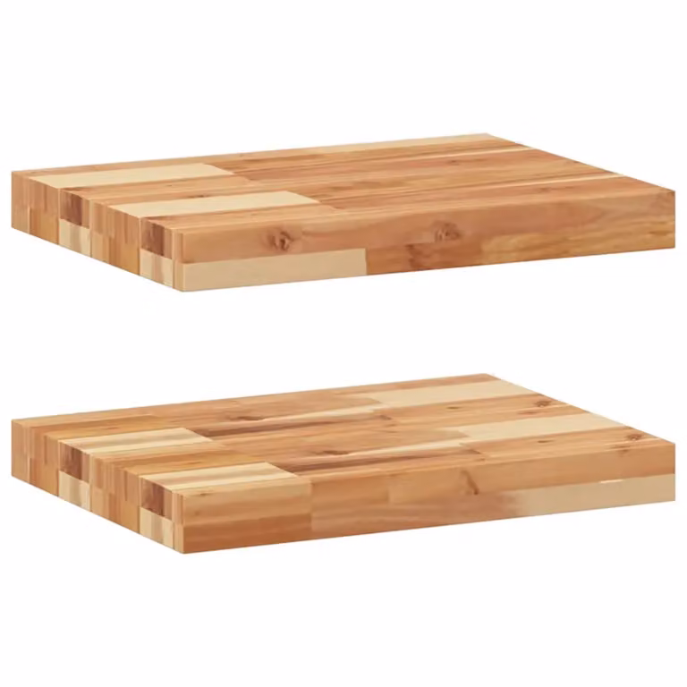 Berkfield Home Set of 2 Brown Oil Finished Solid Wood Acacia Floating Shelves, W/D/H: 40 x 30 x 4 cm