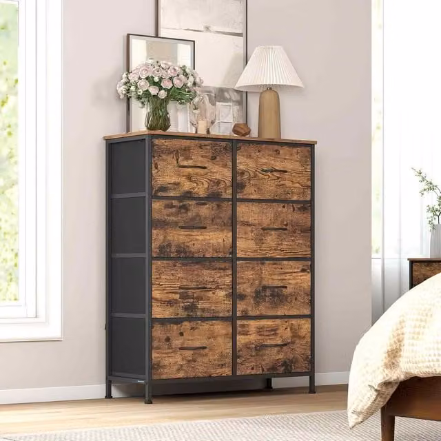 The Bazaarist 8 Drawer Fabric Chest of Drawers in Brown and Black