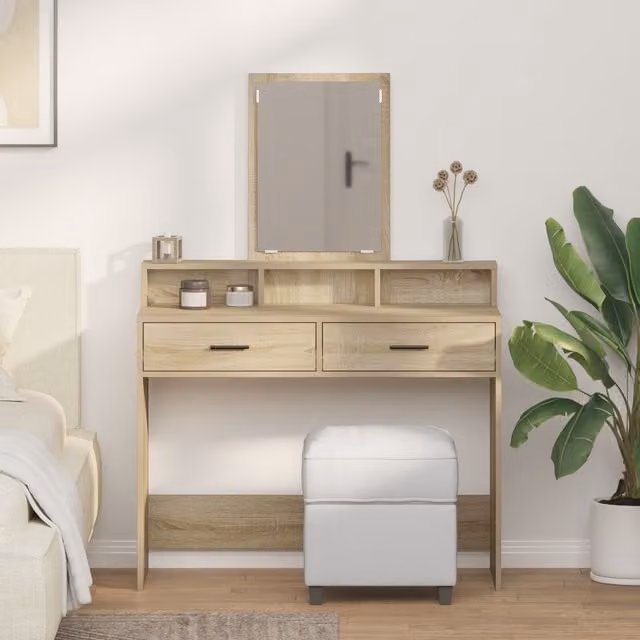 Berkfield Home Sonoma Oak Dressing Table with Drawers in Brown, W/D/H: 100 x 41 x 140 cm
