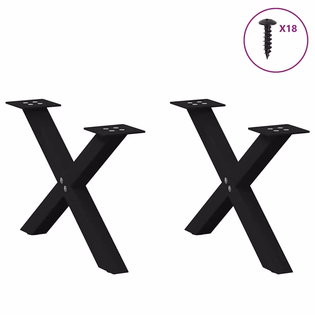 Berkfield Home X-Shaped Coffee Table Legs, 2 Piece Set, Black Steel, H: 60 cm, W: 31 cm – 2