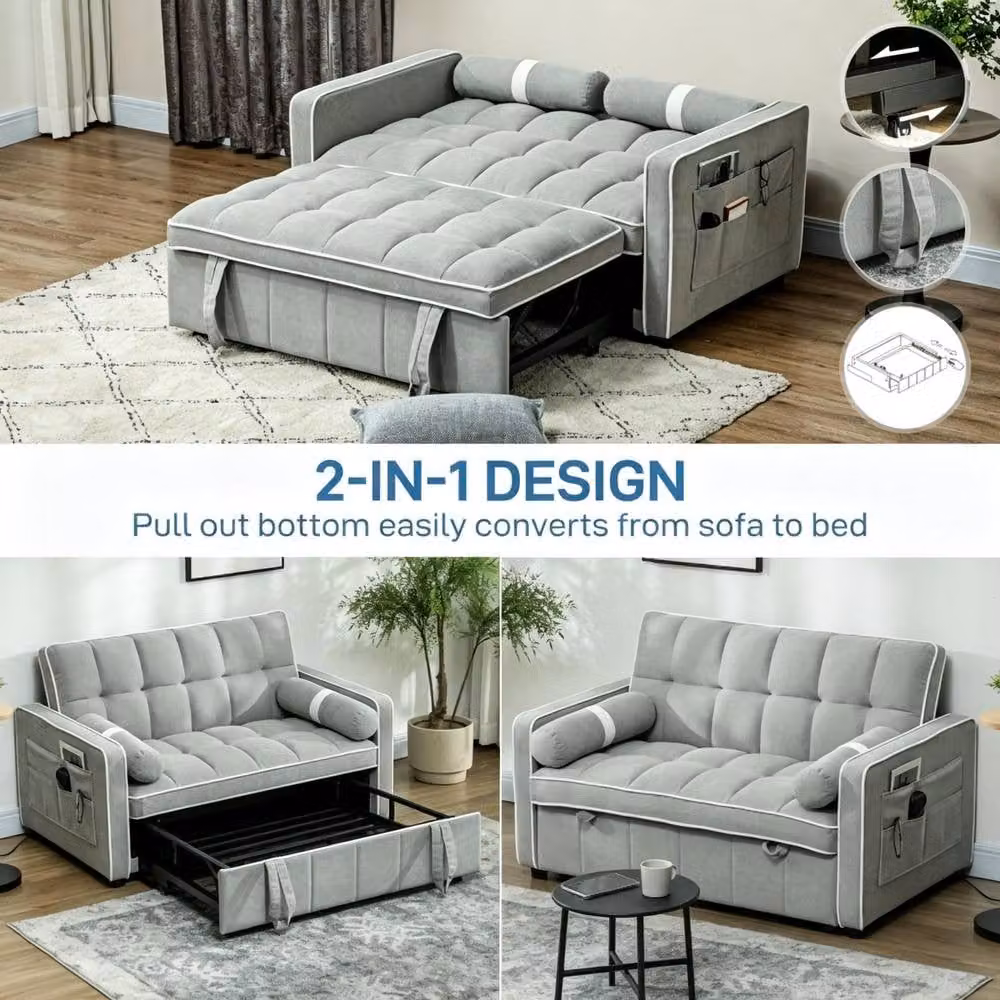 STILVORA Two Seater Click-Clack Sofa Bed in Grey with Adjustable Headrest and Scatter Cushions, 140 x 190 cm – 3