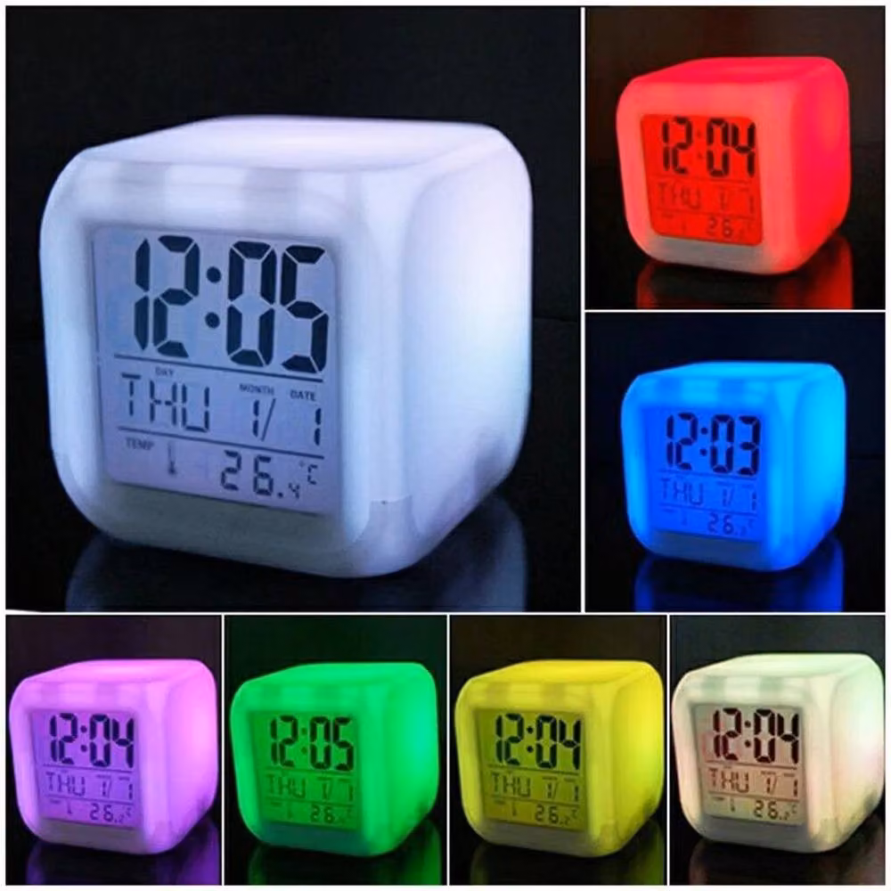 NESTLUNE 7 Colour LED Wake Up Alarm Clock Digital Night Light in White – 4