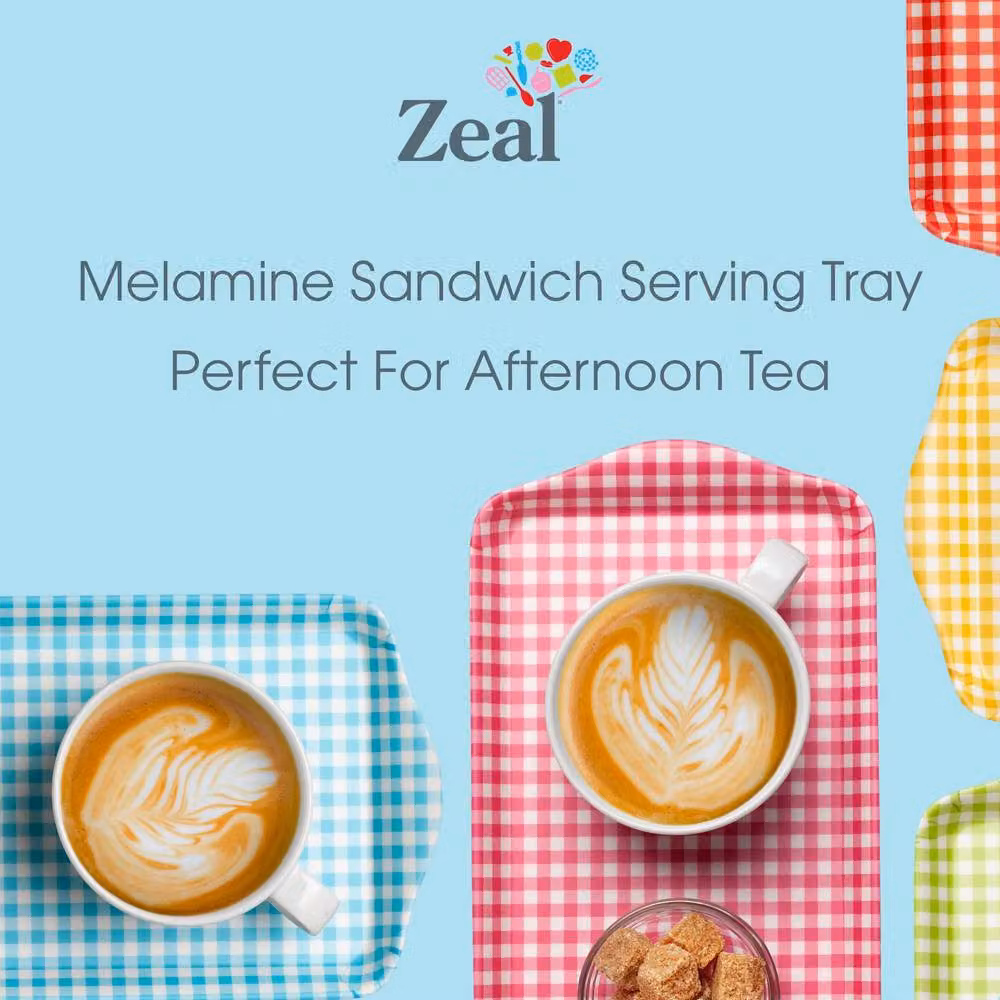 Zeal Melamine Gingham Sandwich Serving Tray with Handles, Green, W: 28 cm x D: 15 cm x H: 2 cm – 2